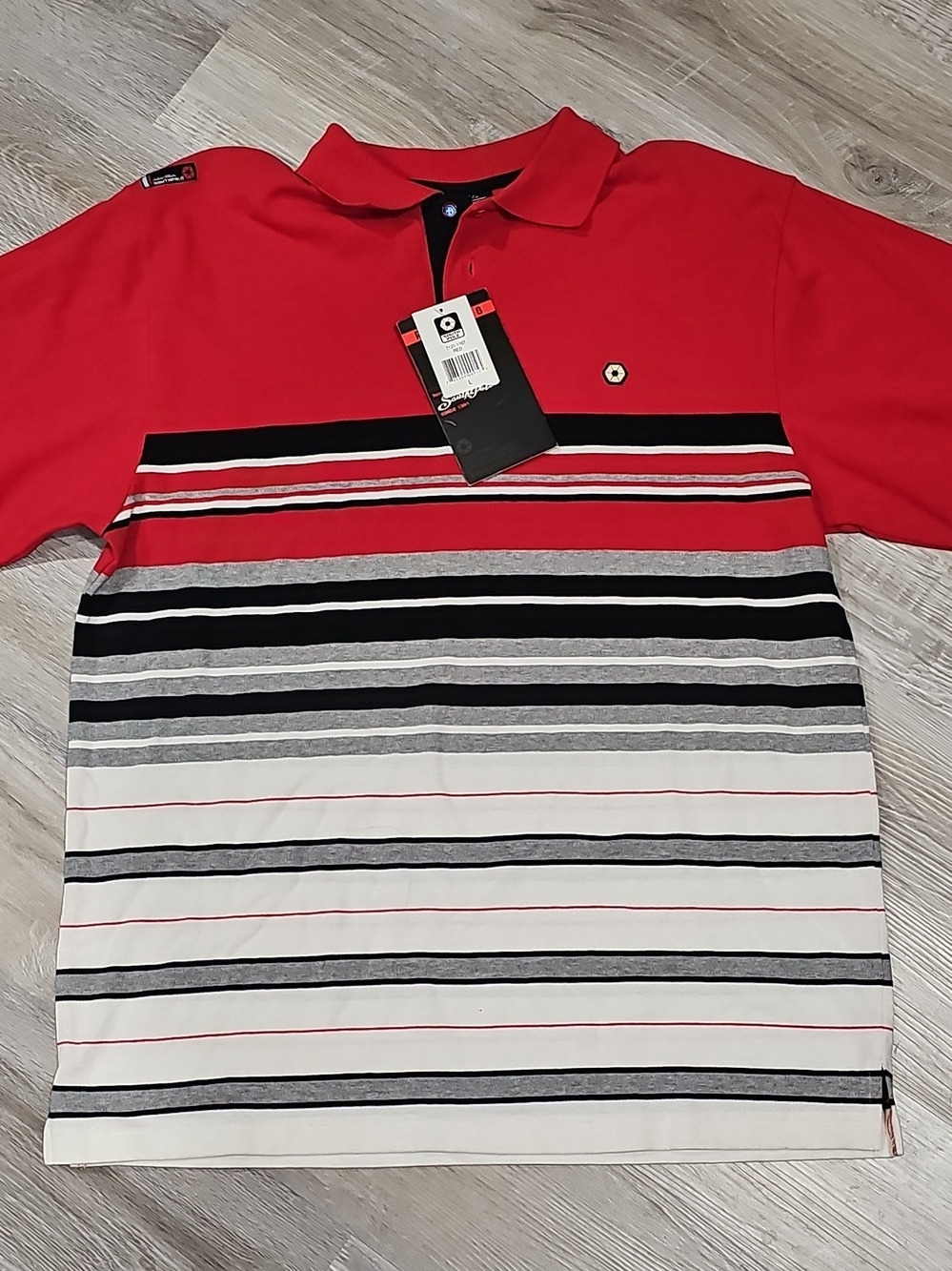 South Pole Red and Black Striped Men's Polo L Y2K